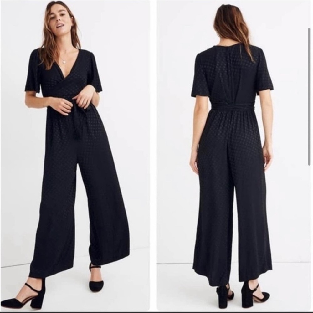 Madewell Black Wrap Waist Jumpsuit in Dot Jacquard size 2 NWT